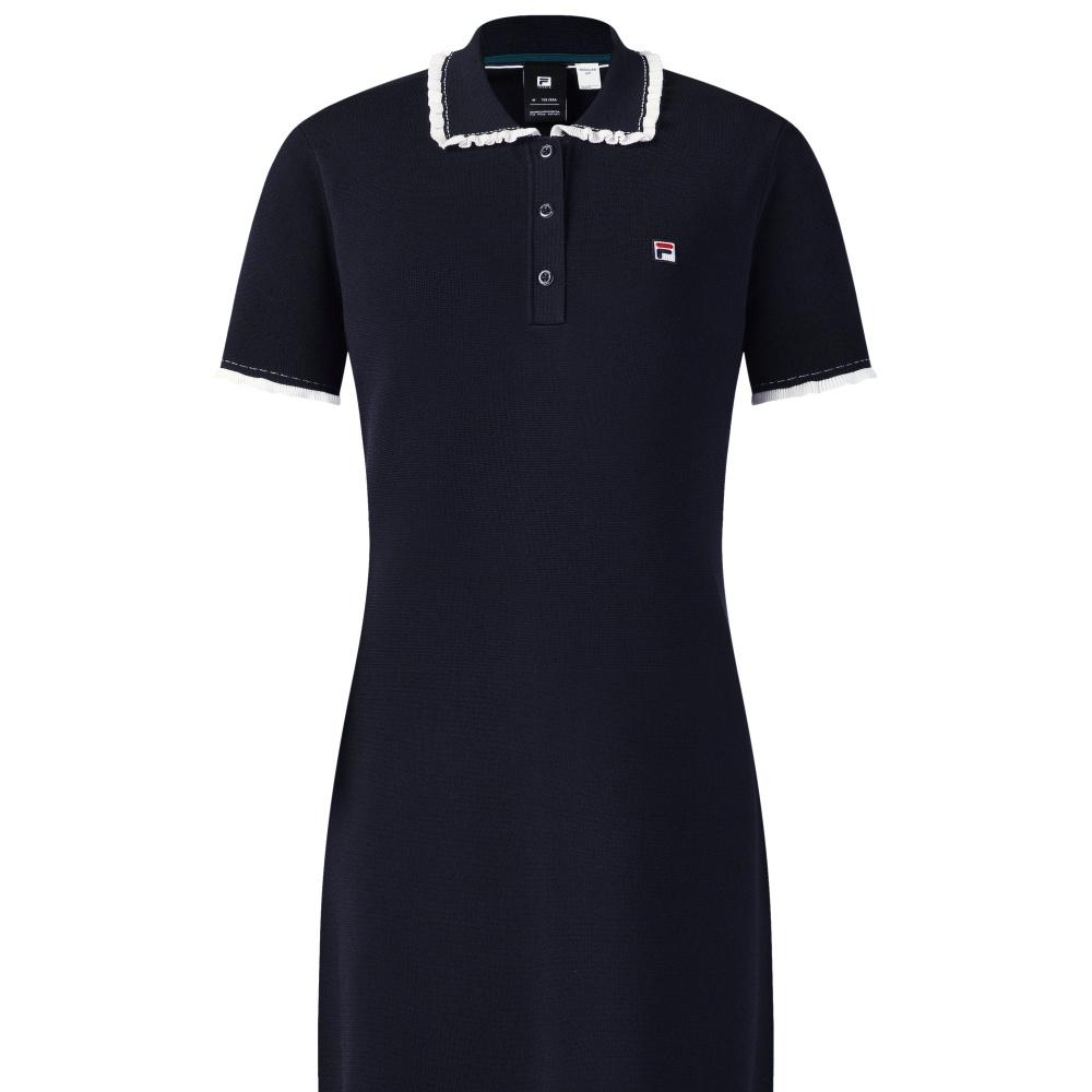 Fila Tennis Lace Woven Classic Simple Retro Sports Fashion Casual Elegant Relaxed Versatile Comfortable Polo Collar Short Sleeve Dress A11W623335FNV