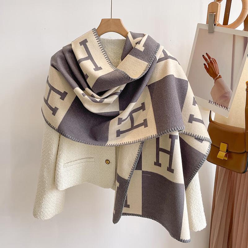 Liangsu Women s Double-Sided Faux Cashmere Scarf with H Letter
