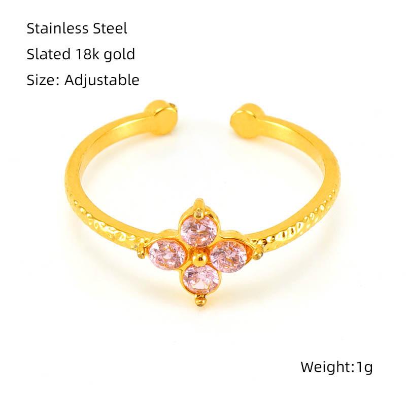Adjustable Titanium Steel Ring with Zirconia Flower - European Style