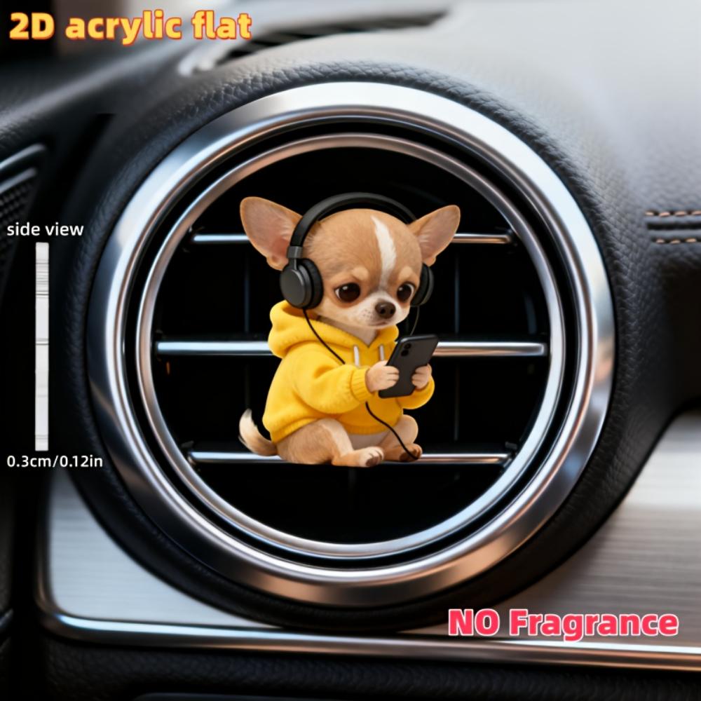 2D Flat Yellow Dog Car Vent Clip Decorative Diffuser (fragrance Not Included), Car Interior Decoration, Aromatherapy Clip, Ideal for Holiday Gifts