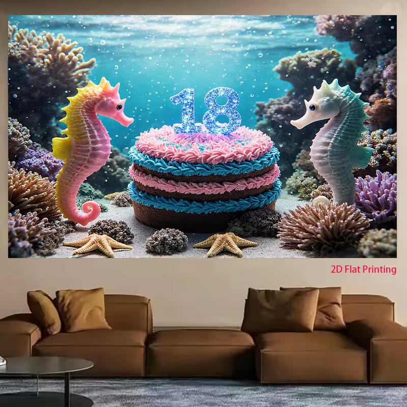 2D Coral Reef 18th Birthday Backdrop Seahorse Underwater Background for 18th Birthday