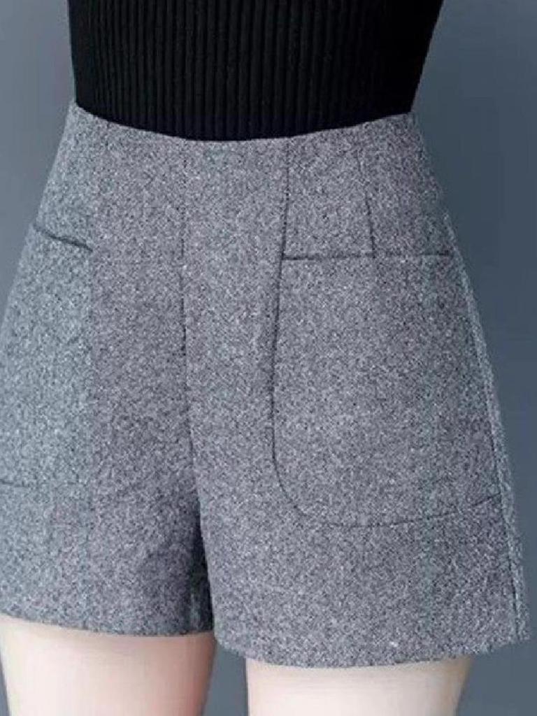 Spring 2024 Korean High-Waist Wool A-Line Shorts - Women's Wide-Leg Casual Outerwear
