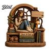 Bookish Gifts for Women Wooden Reading Girl Figurine Book Lovers, Personalized Desktop Bookshelf Decor with Ornaments Stacked Design Home Library