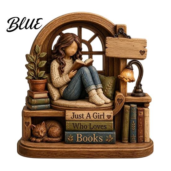 Bookish Gifts for Women Wooden Reading Girl Figurine Book Lovers, Personalized Desktop Bookshelf Decor with Ornaments Stacked Design Home Library