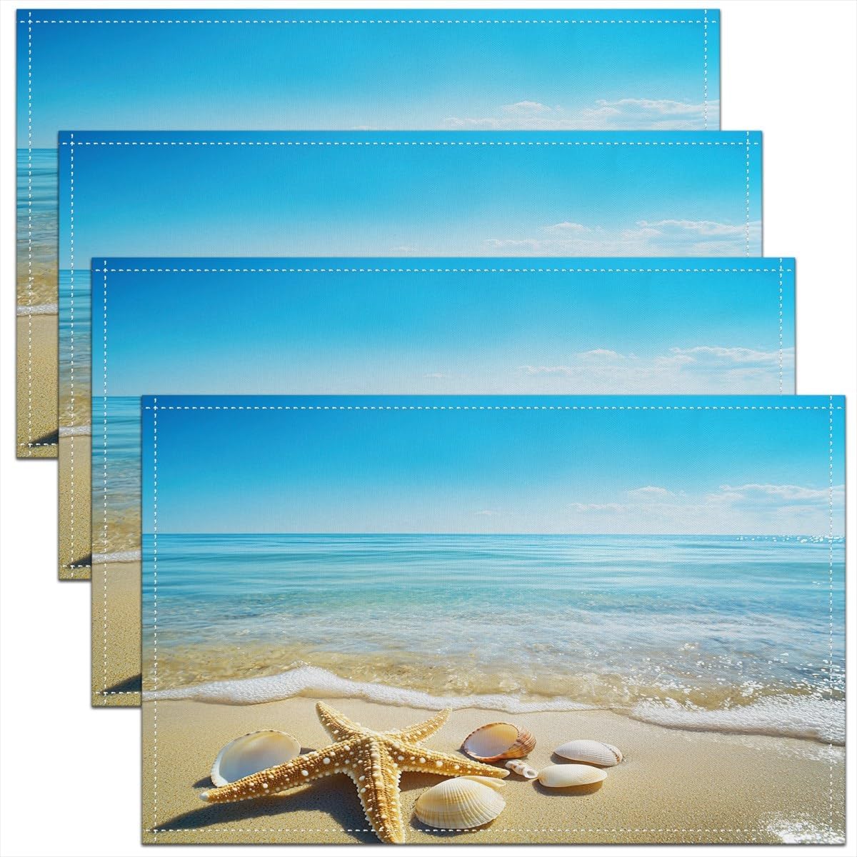 

Starfish Beach Placemats of 4 Coastal Beach Ocean Placemat for Kitchen Dining Table Decor Indoor Outdoor 18 x12 Teal Blue Table Place Mat 4pcs-12x18