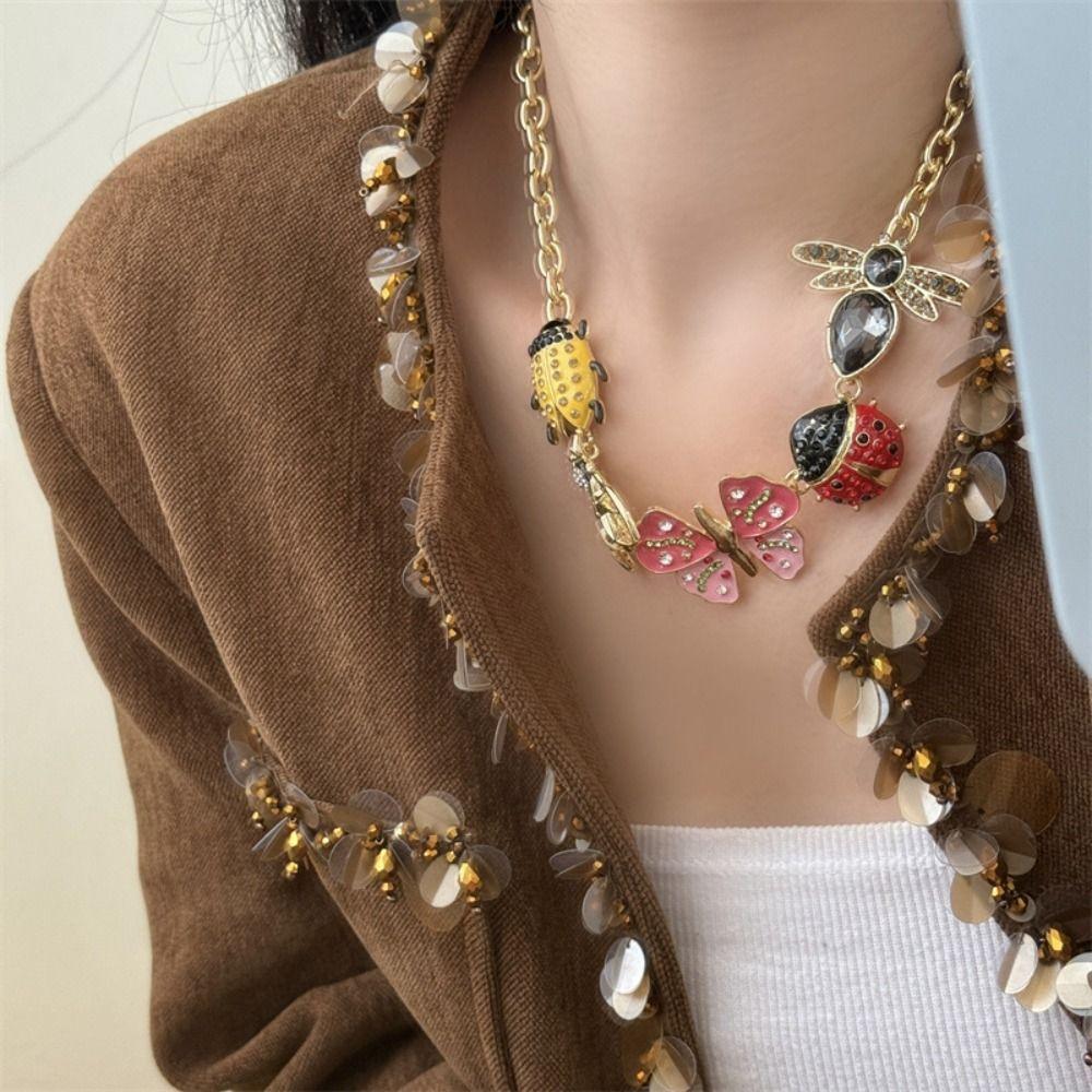 Colorful Insect Pendant Necklace Butterfly Insect Earrings Simple Chunky Chain Necklac Girls