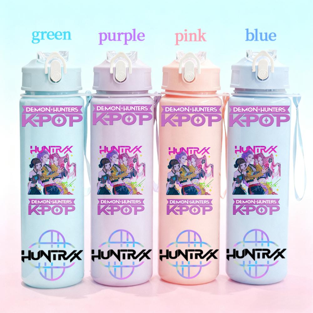 750ml KPop Demon Hunters Gradient Straw Water Bottle Portable High-Capacity Cup Easy-clean Reusable designed for Office School Outdoor