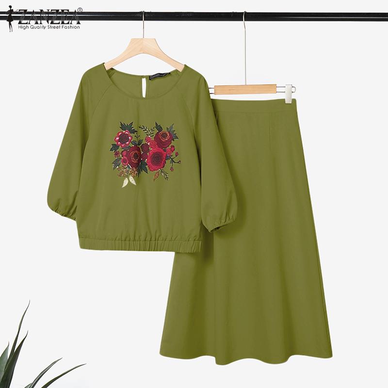ZANZEA Women Long Sleeve Floral Blouse and Pants Casual Two Piece Suit Sets