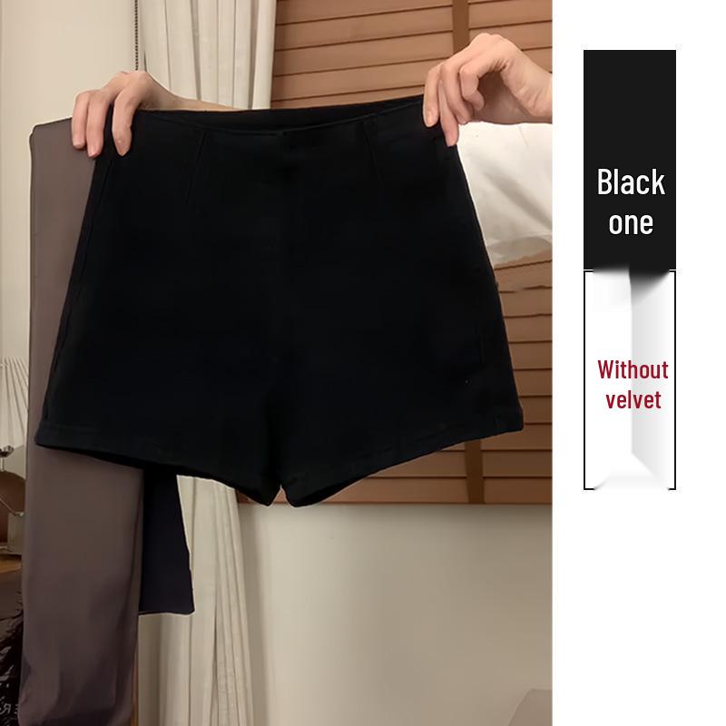 

Women s Black High-Waist Fleece-Lined Yoga Shorts for Autumn/Winter - Slimming & Elastic Fit Large