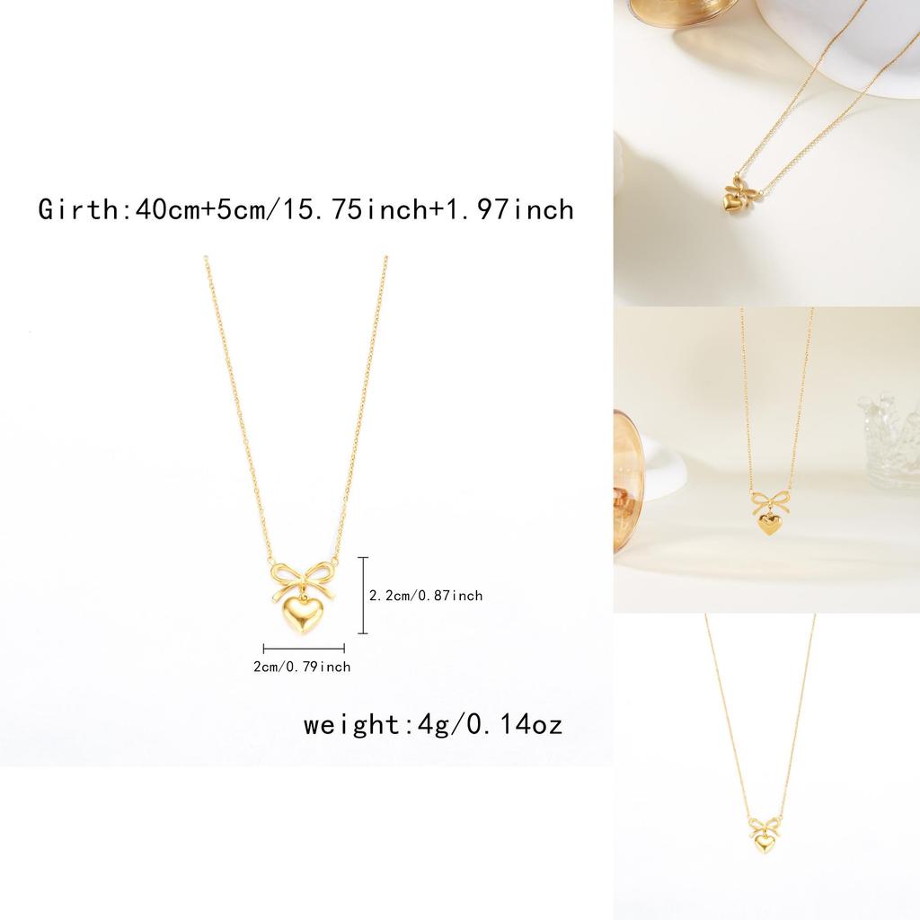 Elegant Heart Shape Pendant Necklace With Butterfly Bow Design In Stainless Steel For Daily Wear