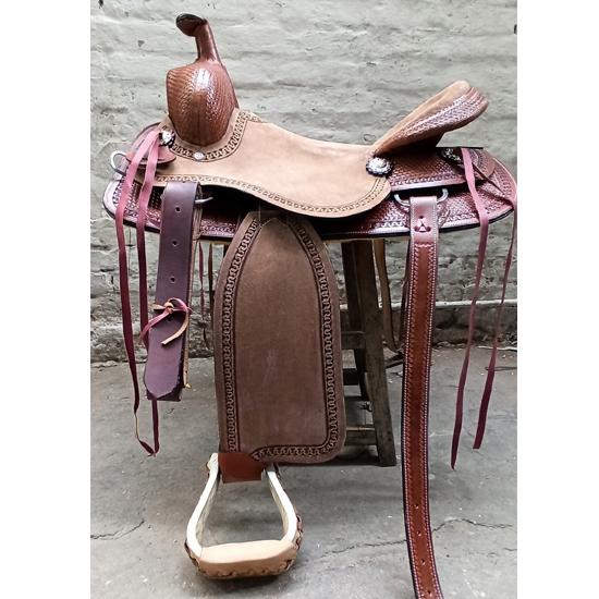 Västbrun Strip Down Läder Handkarvad Roper Ranch Sadel