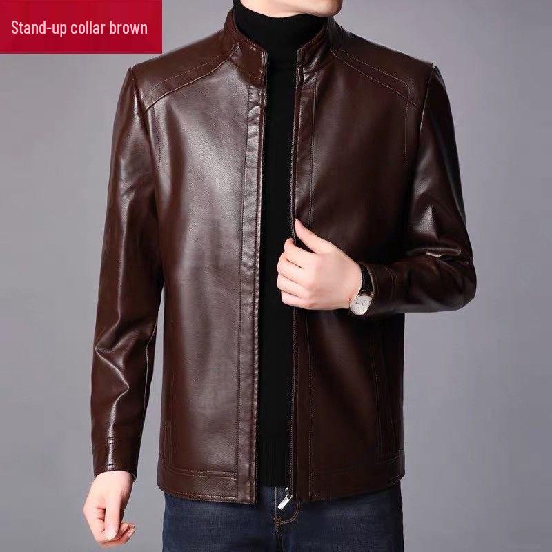2024 Men's Winter PU Leather Jacket - Slim Fit for Middle-Aged and Elderly