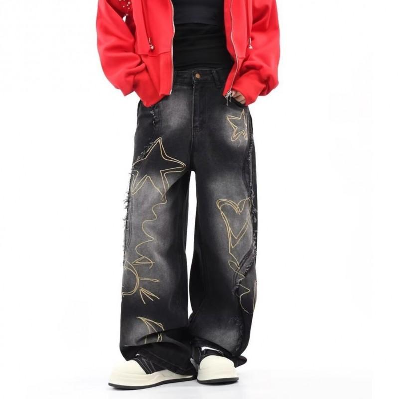 Damen High-Waist Relaxed Fit Gerade Bein Jeans Vintage Stil Baumwollmischung Herbst Winter