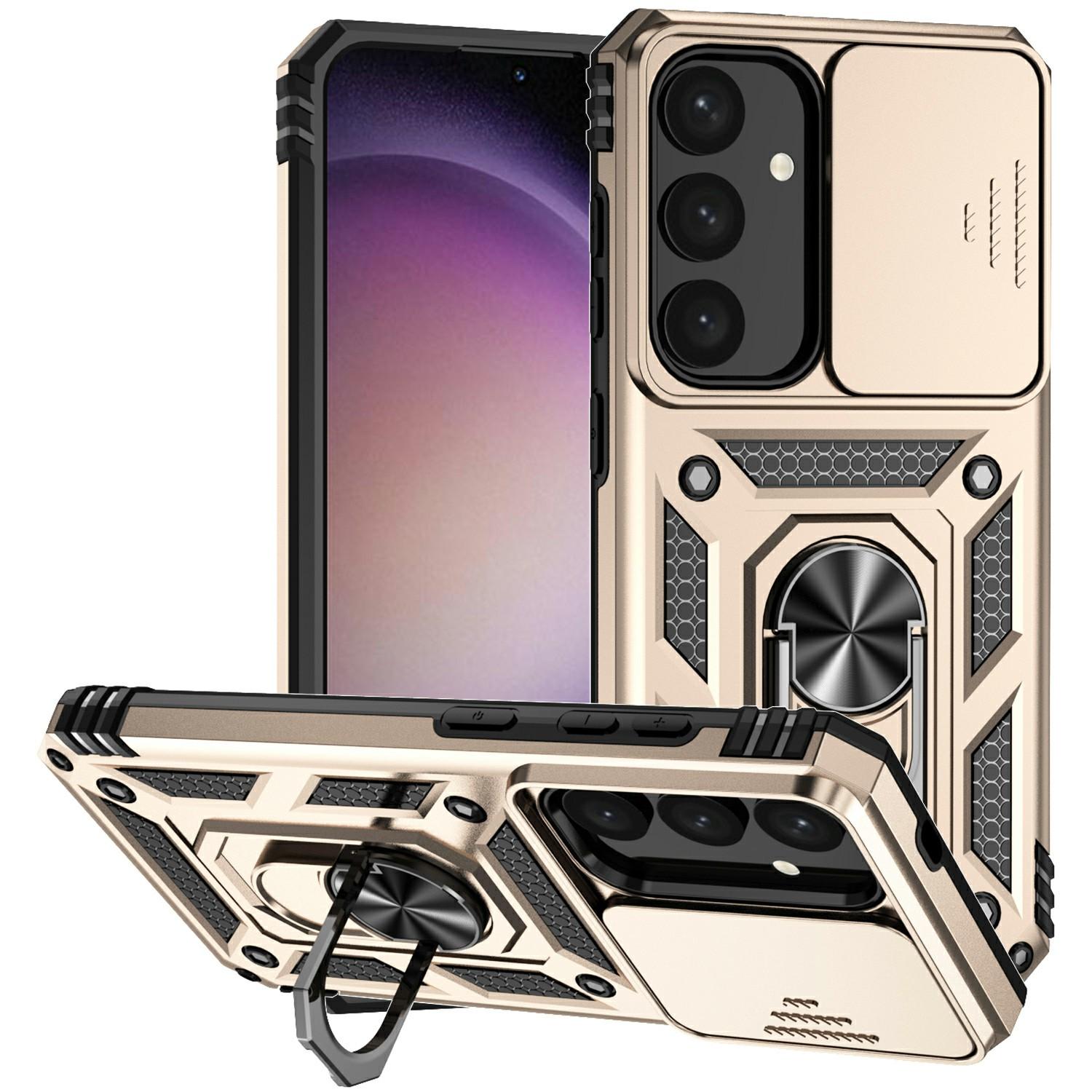 

For Samsung Galaxy S25 Case PC+TPU Phone Cover Lens Ultimate Protection Kickstand Gold