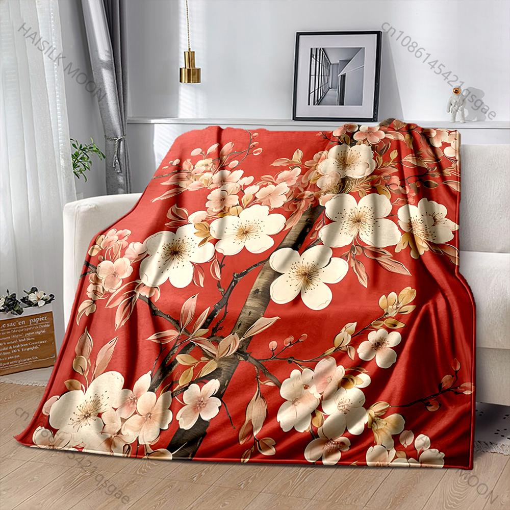 

Retro Cherry Blossom Pattern Blanket Warm Soft Fluffy Kids Adult Luxury Gifts for Sofa Bed Home Outdoor Travel Camping 75x90cm
