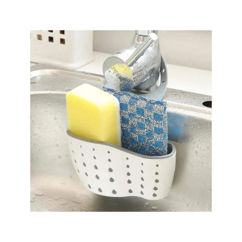 1pc Sink Sponge Holder Silicone Organizer Box Adjustable Shoulder Strap Drain Rack Kitchen Sink Suction Sponge Holder Faucet