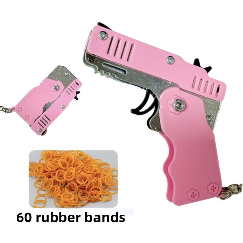 Foldable Continuous Launch Rubber Circle Model Gun Alloy Children Keychain Toy