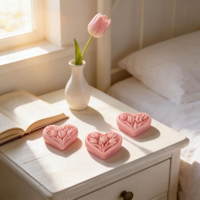 Silicone Heart Shape Molds Handmade Candle Moulds with Dried Flower and Glitters for Resin Crafts and Candle Creations