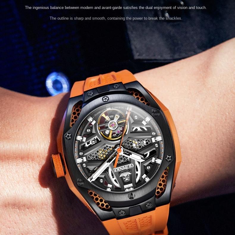 OUPINKE Watch Silicone Hollow Movement Waterproof Mechanical Watch Men's Watch