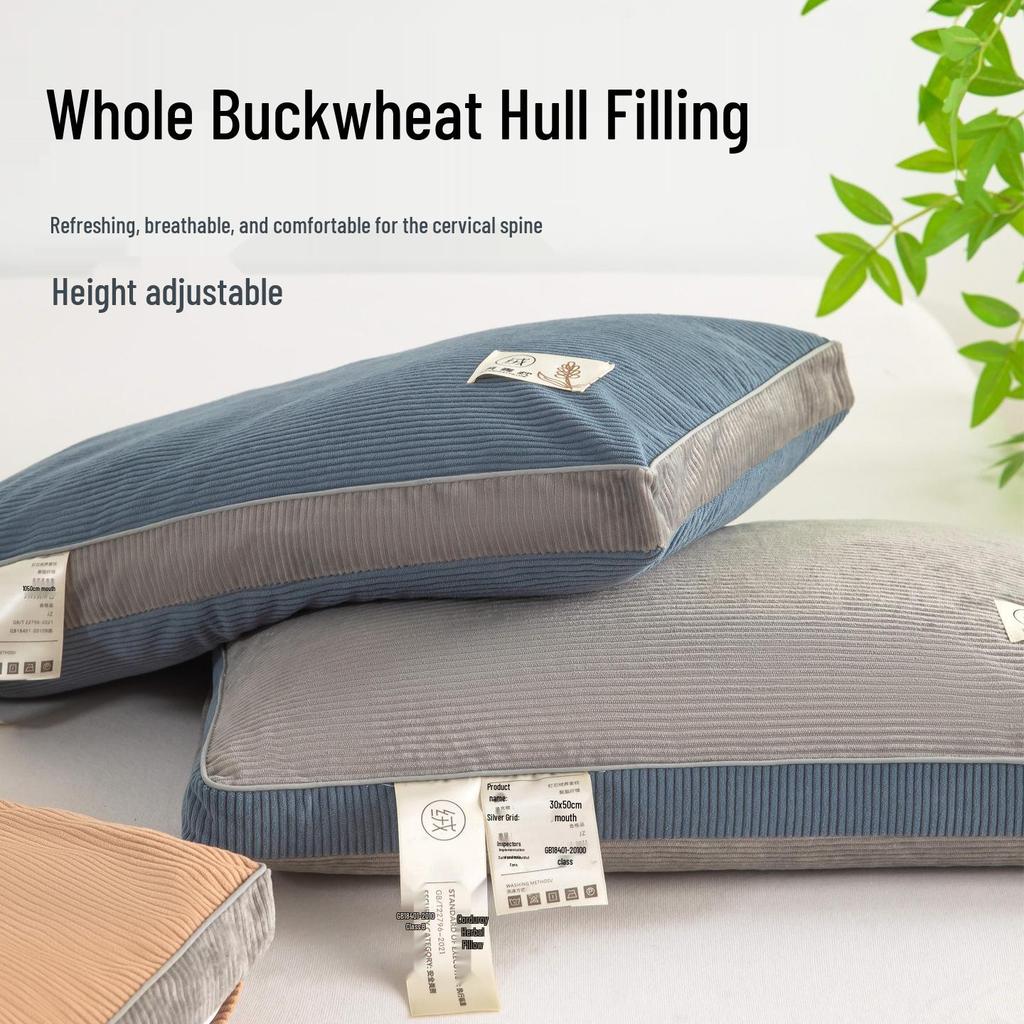 Orthopedic Buckwheat Pillow for Neck Support, Cervical Spine Relief - Adult Firm Pillow with Complete Shell and Pillowcase, Suitable for Dorm Use.