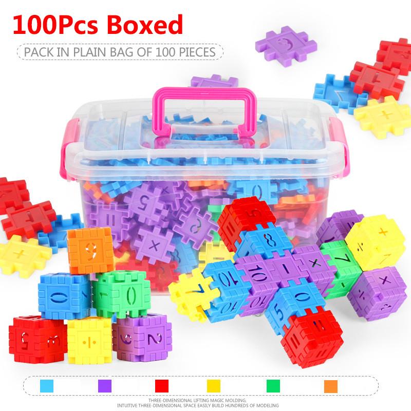 100 Pezzi Blocchi da Costruzione Numeri Giocattolo Fai da Te Particelle Grandi Colorati Mattoncini da Assemblare Creativi Blocchi Matematici Giocattolo per l'Educazione Precoce dei Bambini