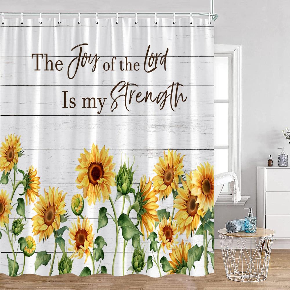 Sunflower Floral Shower Curtains Spring Plants Birds Butterfly Green Leaves Bathroom Curtain Modern Polyester Fabric Bath Decor