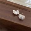 A.MU Little Magic Bean French Retro Gold Frosted Matte Stud Earrings Clips for Women