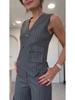 2024 Chic Striped Double-breasted Vest & Long Pants Suit for Women