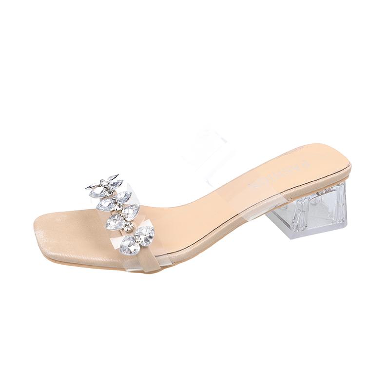 Fashion Shoes Female 2025 New Open Toe Women's Slippers Fashion Crystal Outdoor Dress Summer Square Toe Best Seller Heels Women Zapatos