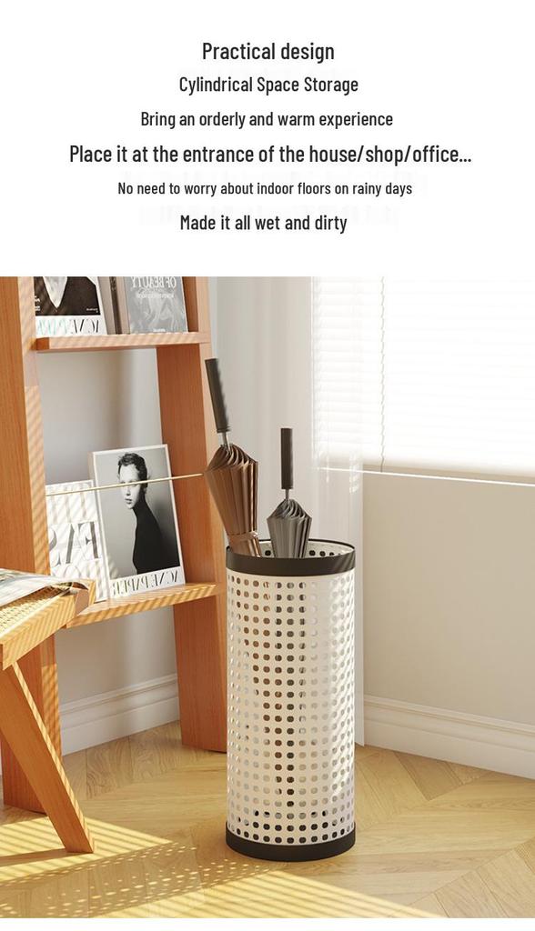 Minshuku Café Home Rattan-Style Umbrella Stand, Cream