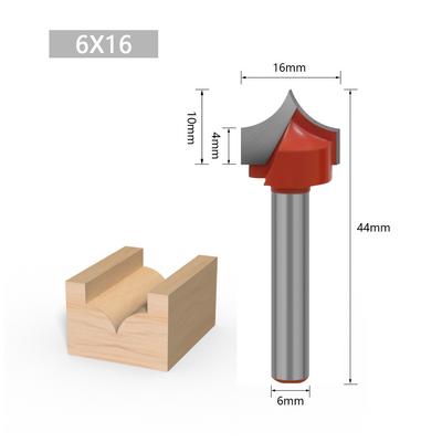 Frézovací bity Řezací hrot s drážkou Kulatý okraj 6 mm Stopka 16 mm Průměr kotouče pro dřevoobráběcí frézování