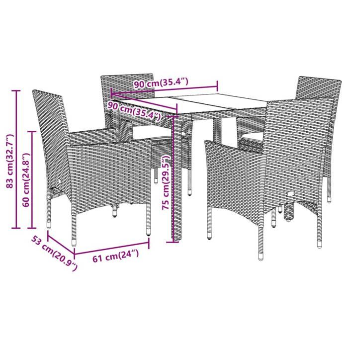 VidaXL Garden Dining Set and Cushions 5 Pcs Black Rattan Acacia, Outdoor Dining Set, Furniture of 3278664