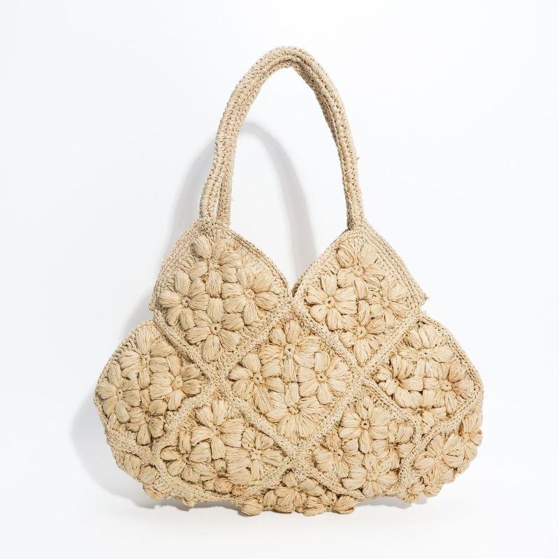 Summer Flower Raffia Straw Woven Bag Versatile Handwoven Bag Women's Large Capacity Portable Seaside Vacation Beach Bag