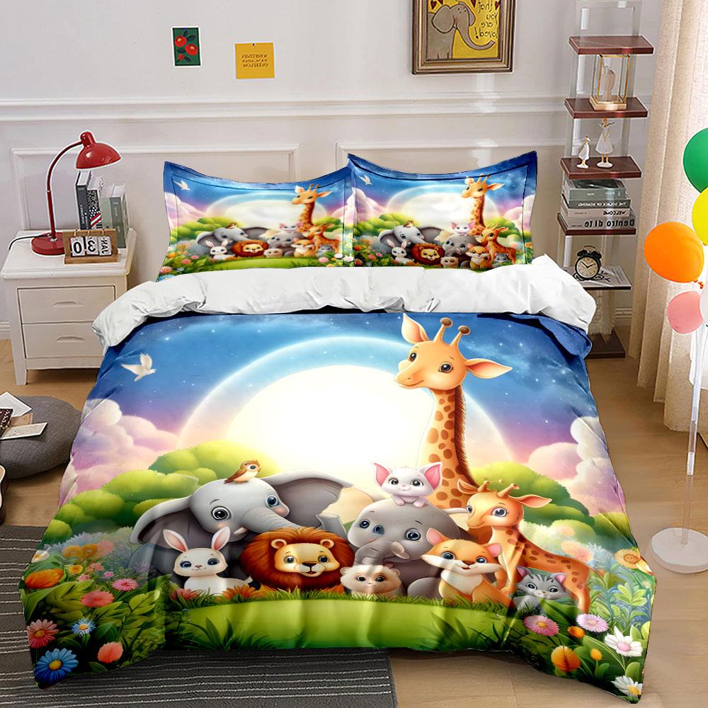 Cartoon Animal Decor Set Kids Multiple Sizes Kid'S And Adults' Bedroom Exquisite 3Pc Bedding Set, Gift