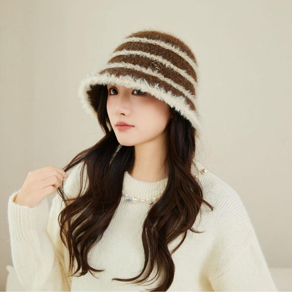 New Knitted Wool Fisherman Hat for Women In Autumn and Winter Japanese Sweet Bucket Hat Big Head Circumference Showing Face Small Basin Hat