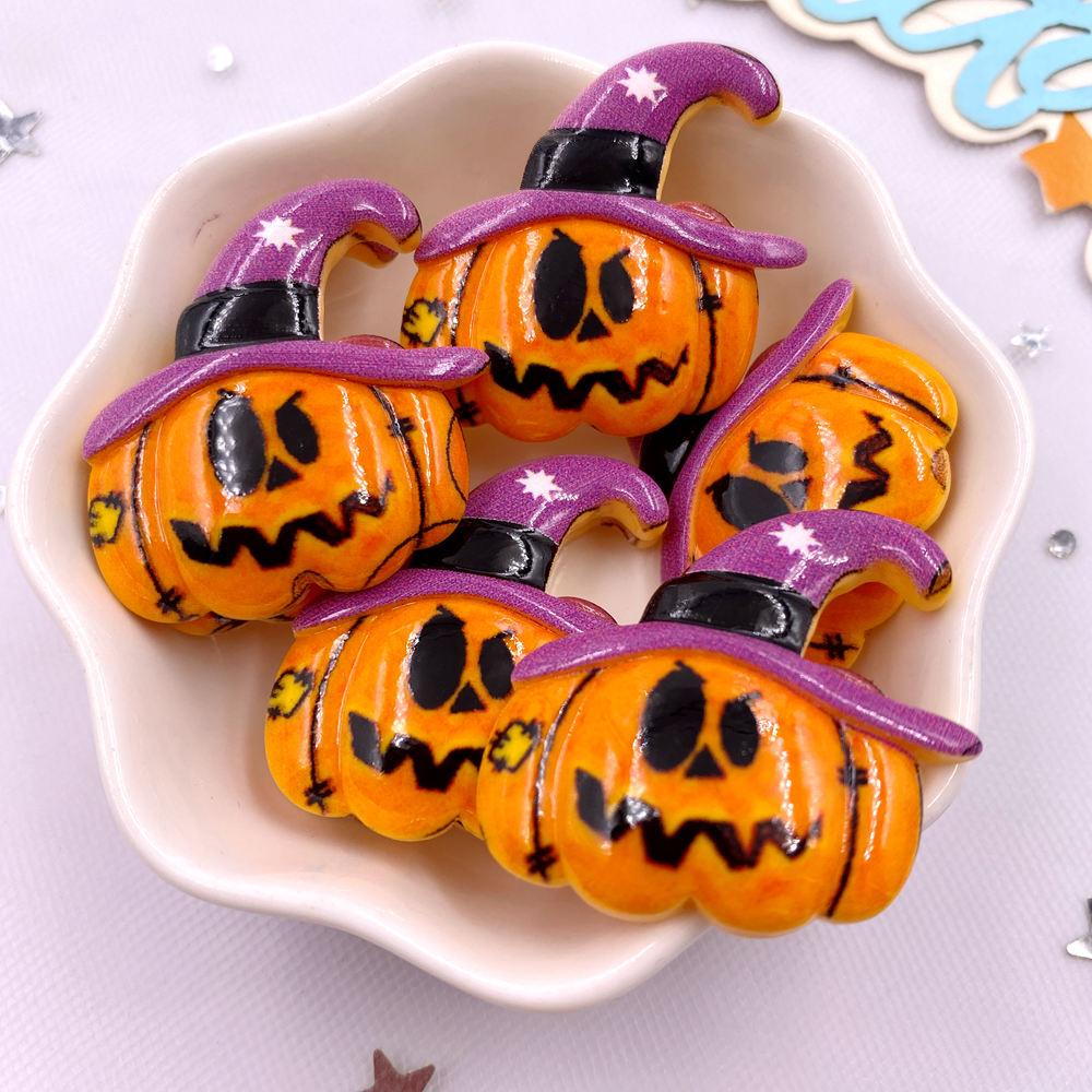 8Pcs Resin Colorful 3D Big Pumpkin Skull Head Ghosts House Witch Figurines Flat back Stone Decor DIY Halloween Scrapbooks Crafts