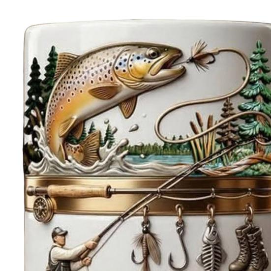 Hooked on Fishing Ceramic Mug 2D Flat Printing Tea Coffee Cup Funny Gifts for Men Dad Husband Fishing Sailing Lovers