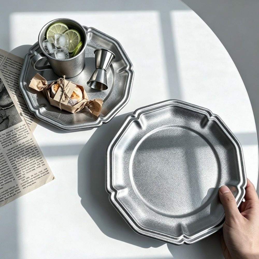 Wavy Edge Stainless Steel Cake Tray Retro Style Jewelry Display Tray  Jewelry Display