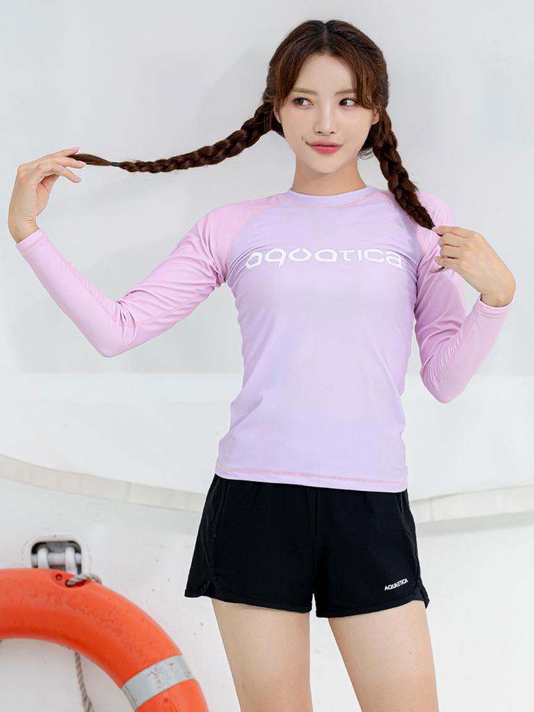 Akuatika Women'S Rash Guard Aqawts23009 + Layered Swim Board Shorts Bk Set