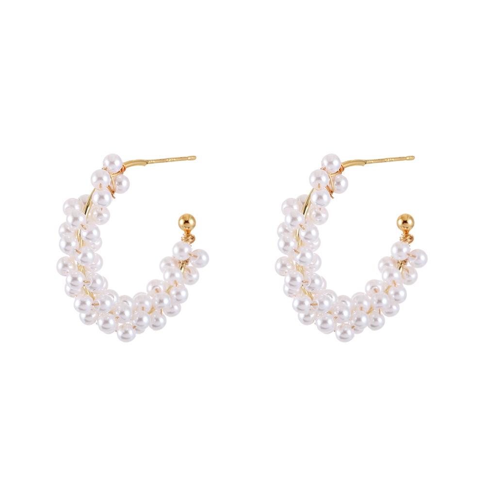 C-type bright pearl earrings cold wind high sense light luxury stud earrings temperament design sense personality niche earrings women