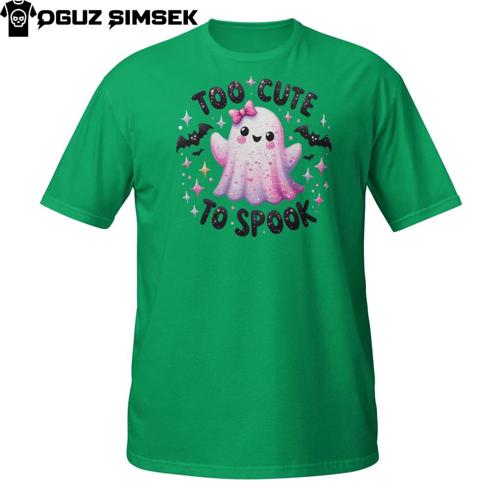 Too Cute To Spook T-Shirt Mens Womens Tees Top – Kawaii Ghost Design with Bats and Glitter Vibes