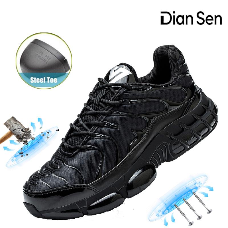 Bottes de Travail à Embout d'Acier Quatre Saisons Anti-écrasement Anti-perforation Chaussures de Sécurité Baskets Légères Respirantes pour Travail en Extérieur Noir