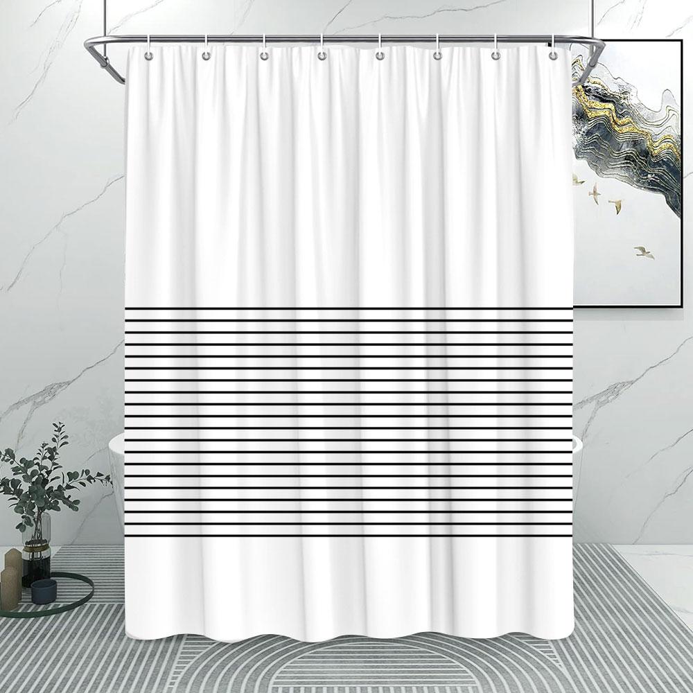 Tenda da Doccia alla Moda a Righe Grigie Motivo a Linee Semplici Moderne Casa Poliestere Stampato Tende da Doccia Arredamento Bagno Con Ganci