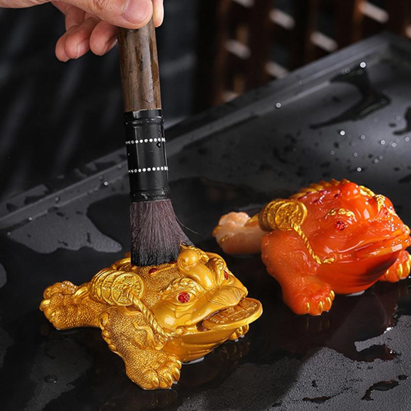 1Pc Chinese Resin Discolored Tea Pet Lucky Cute Golden Toad Ornaments Desktop Handmade Crafts Home Tea Set Decoration Gifts