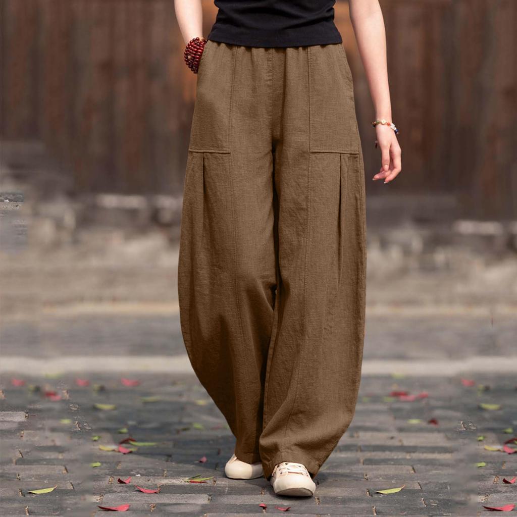 Ladies' Color Casual Fashion Breathable Loose Cotton And Linen Pants