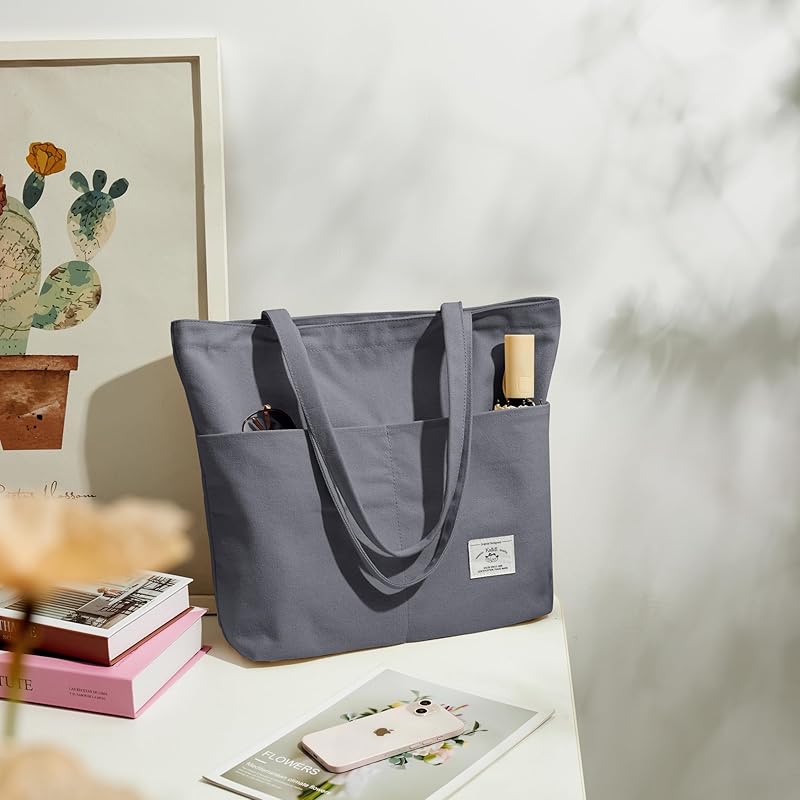 [KALIDI] Tote Bag Ladies Shoulder Bag Large Capacity Shoulder Bag Larger Canvas Tote Canvas Plain Color Commuting To School for Travel Unisex With