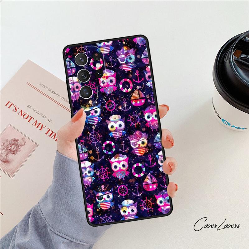 Cartoon Owl Phone Case For Samsung Galaxy S24 S25 S23 S22 Ultra Note 10 20 Plus S20 S21 FE Cover