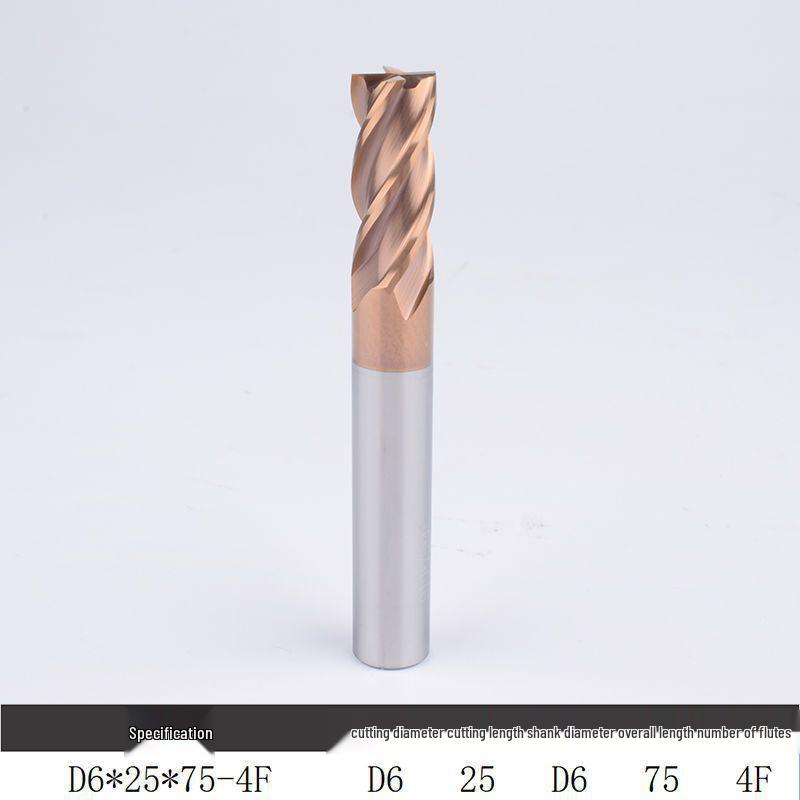 55° Tungsten Steel 4-Flute End Mill, Hard Alloy Coated, CNC Flat Bottom Tool