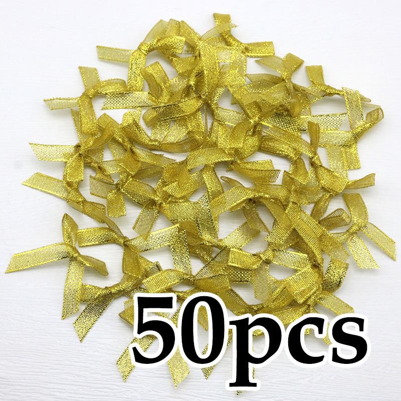 (50 Pcs) 4*4cm Colourful Ribbon Bows Small Size Polyester Satin Ribbon Bow Flower DIY Craft Decoration 4cm золотой