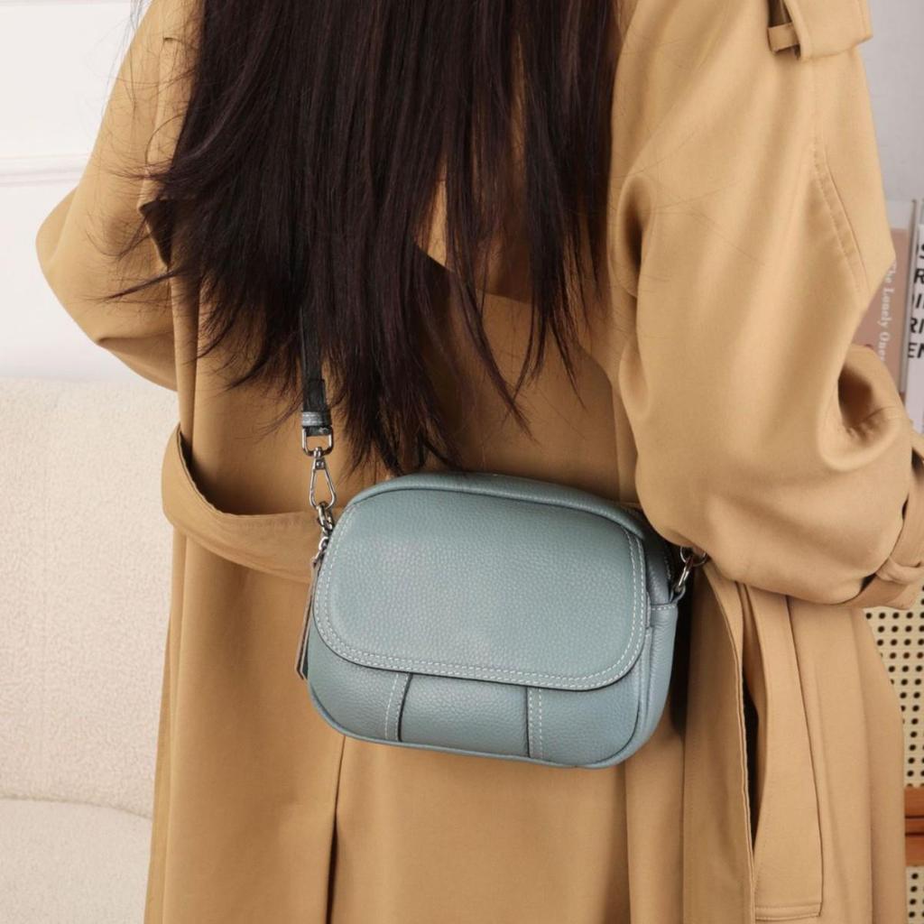 Genuine Leather Women's Crossbody Bag - High-End Small Round Shoulder Bag